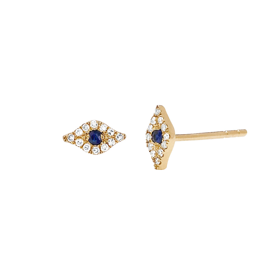 EF Collection Diamond Evil Eye Sapphire Studs - Yellow Gold - Earrings - Broken English Jewelry