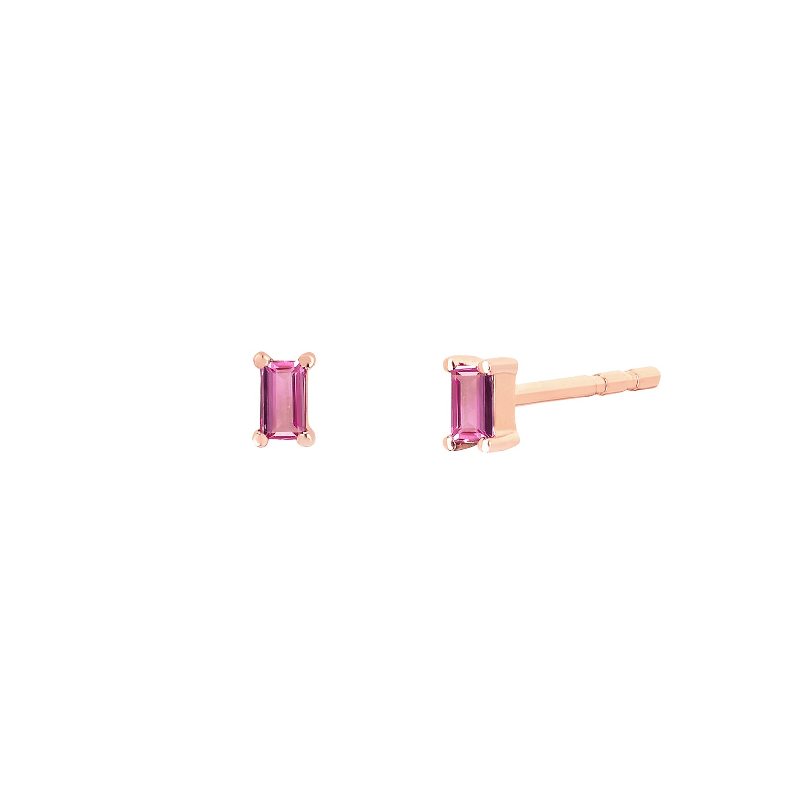 EF Collection Pink Sapphire Baguette Studs - Rose Gold - Broken English Jewelry