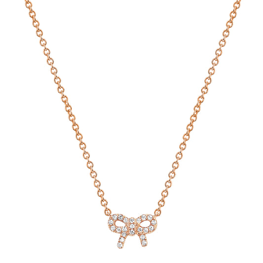 Diamond Mini Bow Necklace - Rose Gold - Main Img