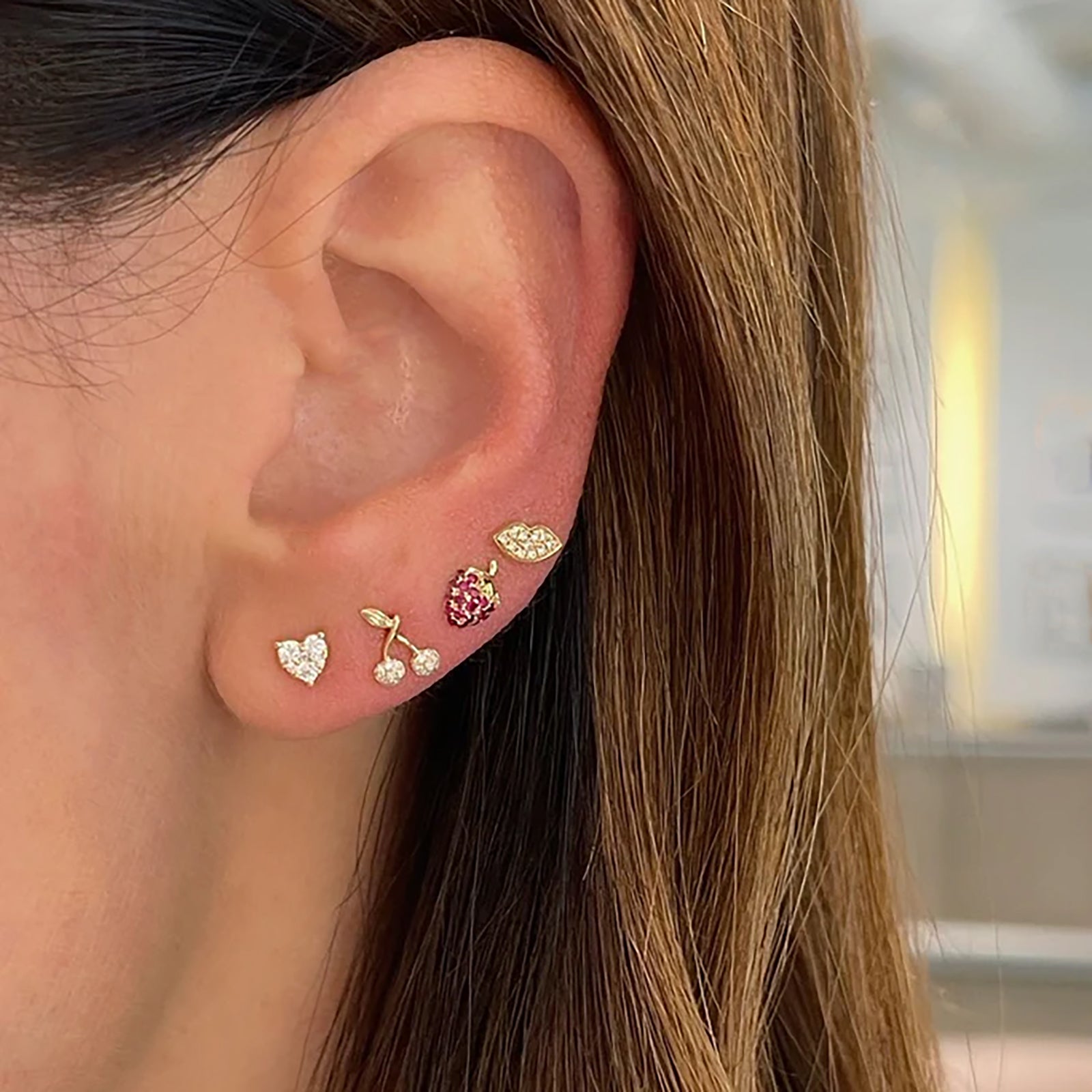 EF Collection Mini Cherry Stud Earrings - Yellow Gold - Earrings - Broken English Jewelry