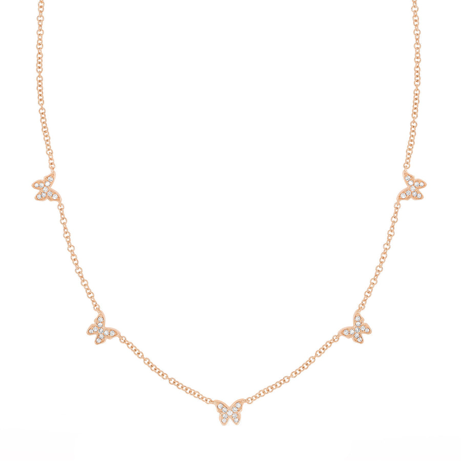EF Collection 5 Baby Butterfly Diamond Necklace - Rose Gold - Necklaces - Broken English Jewelry