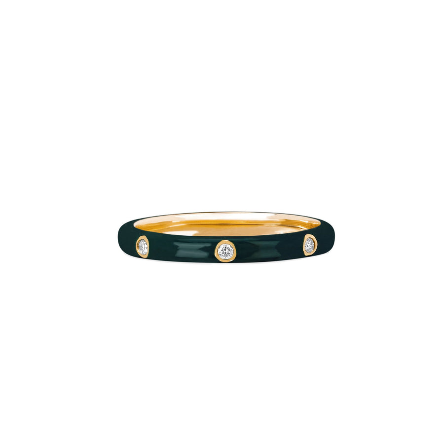 EF Collection 3 Diamond Hunter Green Enamel Stack Ring - Yellow Gold - Rings - Broken English Jewelry