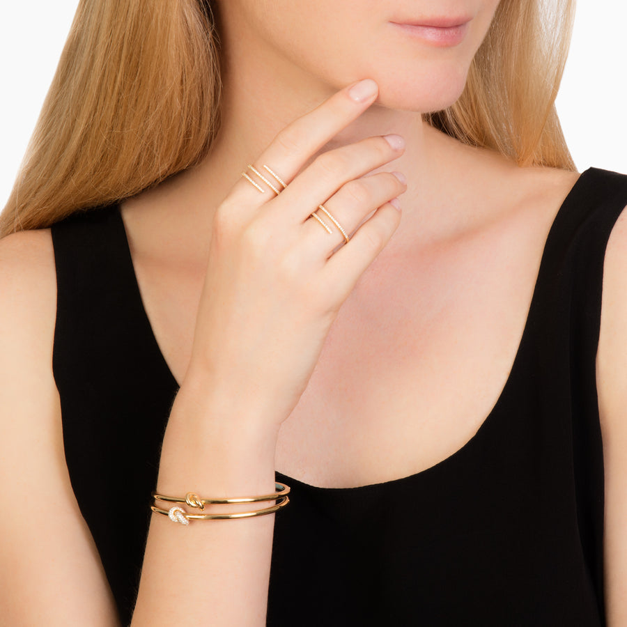 Engelbert The Pave Diamond Legacy Knot Bangle - Yellow Gold - Bracelets - Broken English Jewelry on model