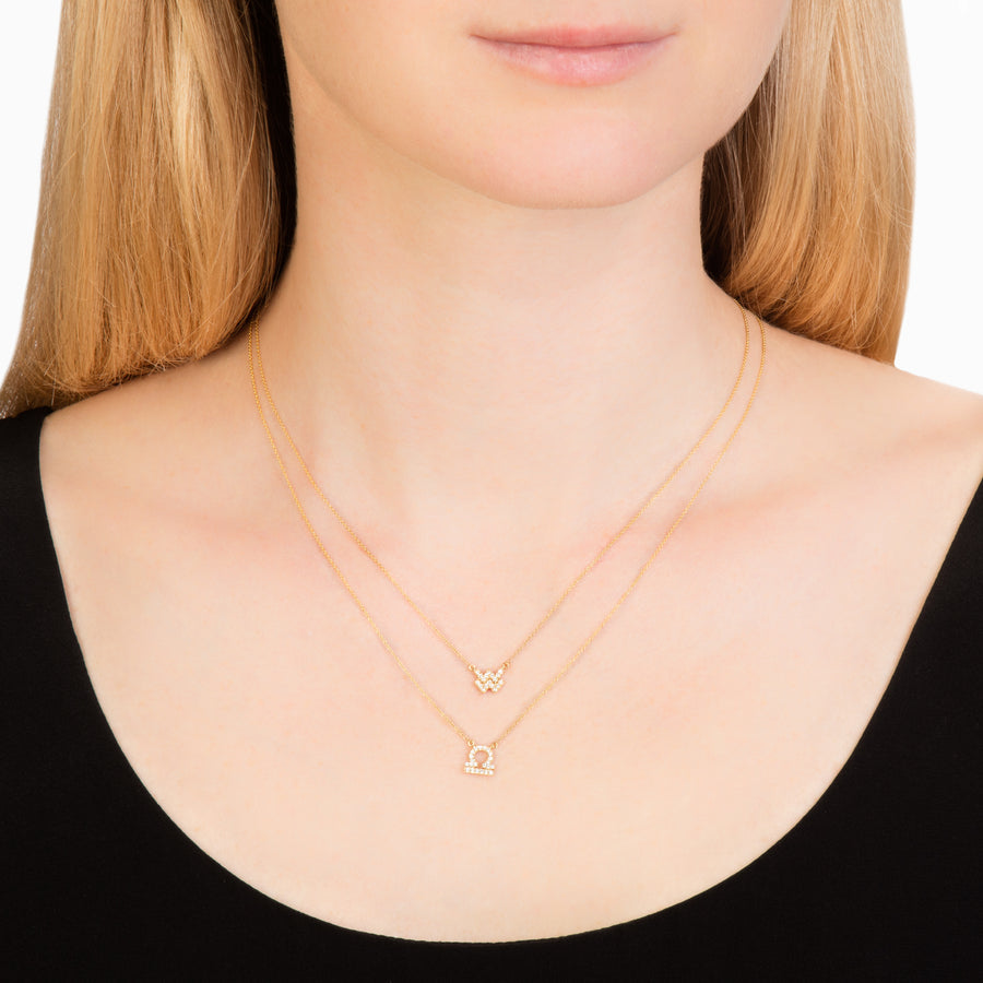 Engelbert Star Sign Leo Diamond Necklace - Yellow Gold - Necklaces - Broken English Jewelry on model