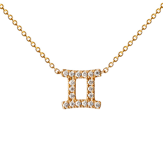 Star Sign Gemini Diamond Necklace - Yellow Gold - Main Img