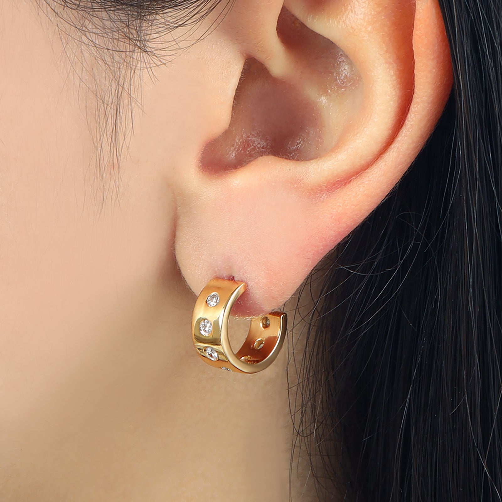 Nancy Newberg Dotted Diamond Hoop Earrings - Earrings - Broken English Jewelry