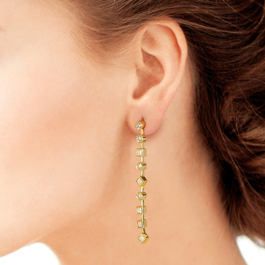 Mixed Long Tennis Style Diamond Earrings
