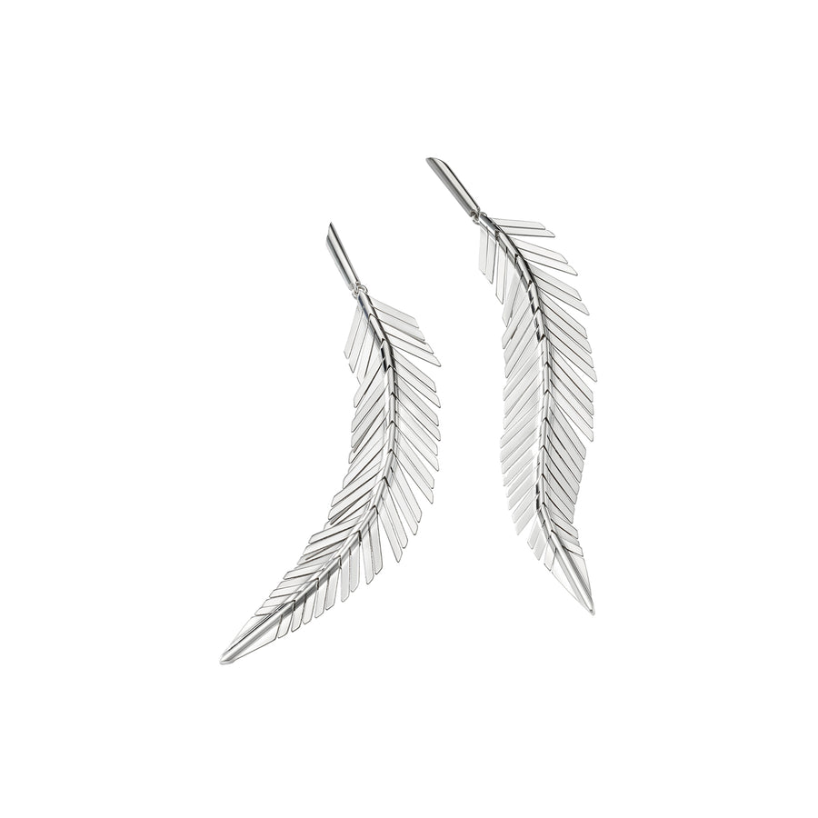 Cadar Medium Feather Earrings - White Gold - Broken English Jewelry