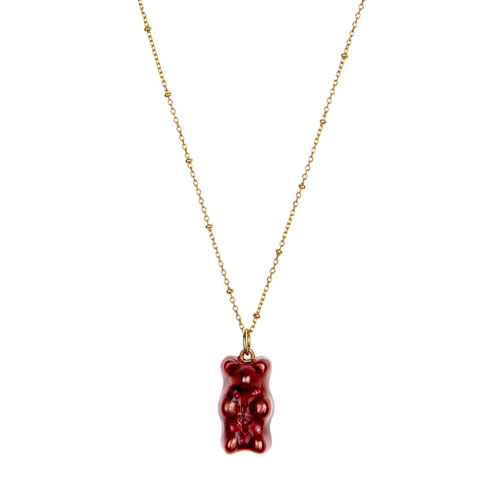 Maggoosh Gummy Pendant Necklace - Strawberry & Dotted Gold - Necklaces - Broken English Jewelry