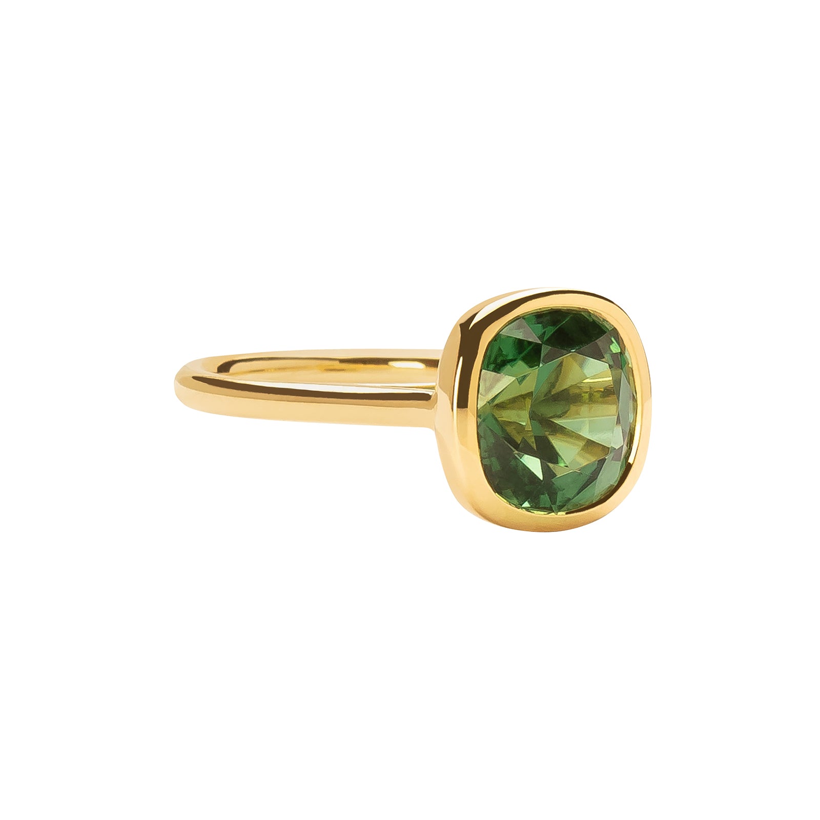 Gerald & I Lagoon Green Tourmaline Ring - Cushion Cut - Rings - Broken English Jewelry