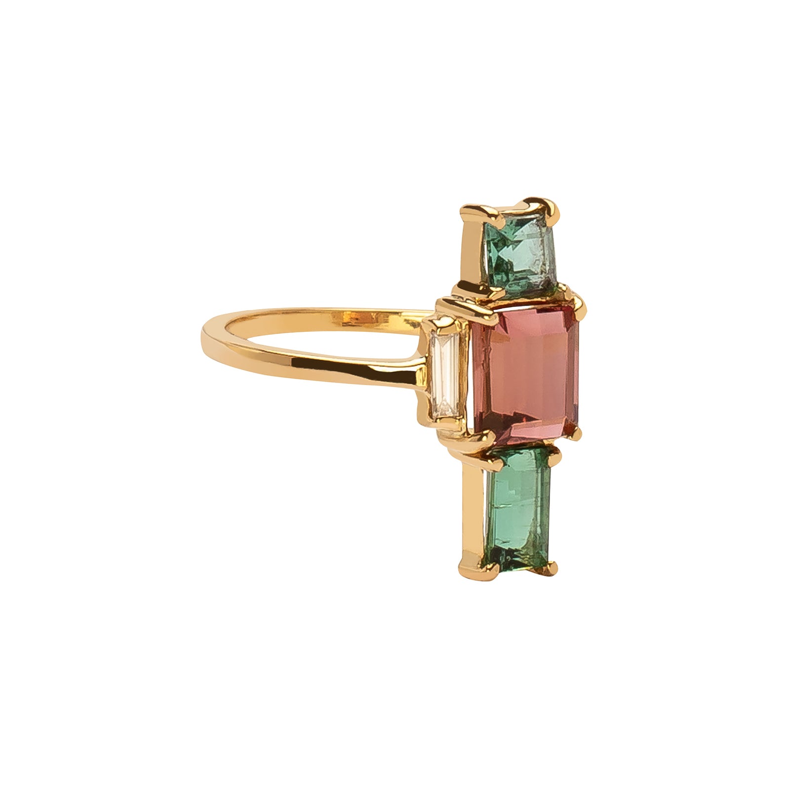 Xiao Wang Galaxy Ring - Coral Tourmaline & Diamond - Rings - Broken English Jewelry