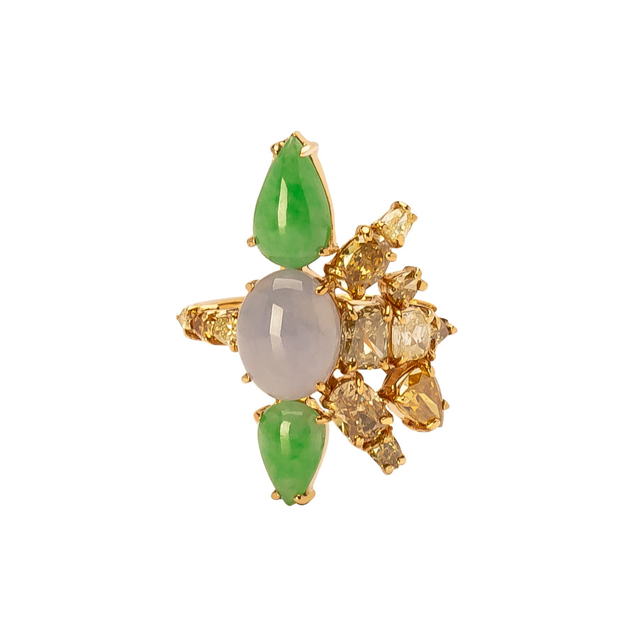 Xiao Wang Galaxy Statement Ring - Burma Jadeite & Colored Diamond - Earrings - Broken English Jewelry