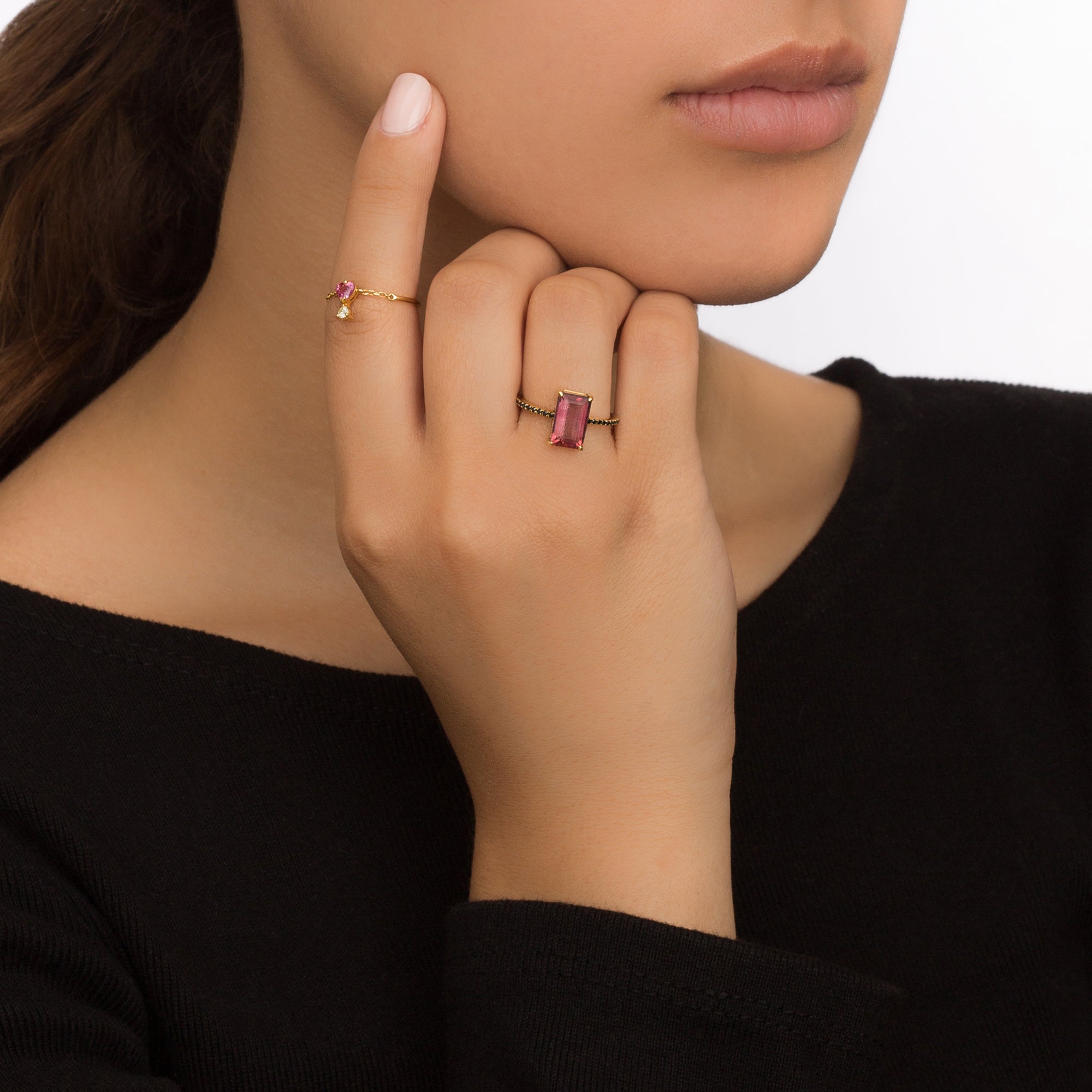 YI Collection Spinel Diamond Half Chain Ring Rings Broken