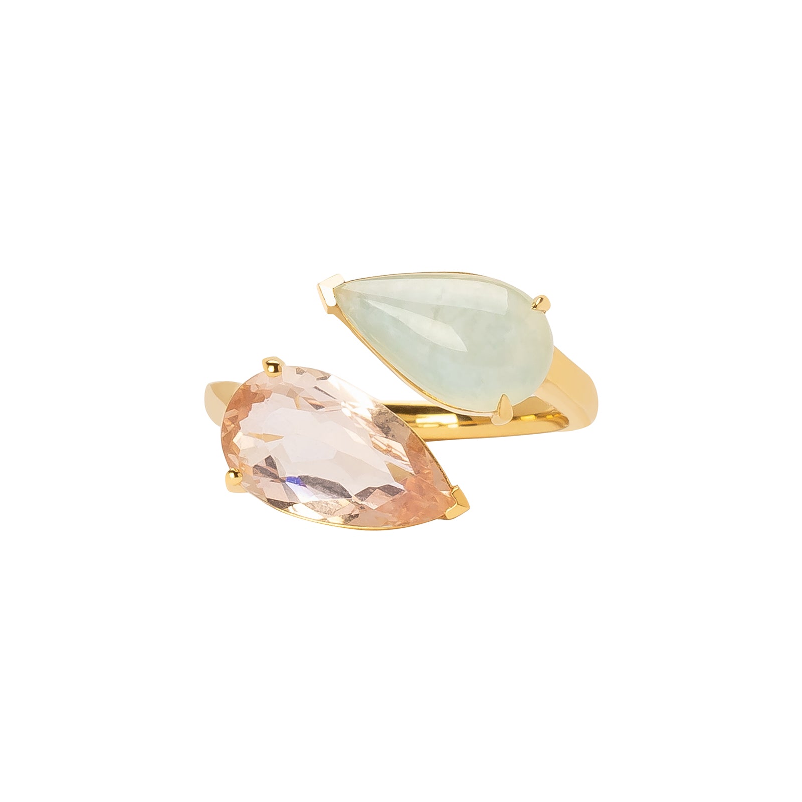 Double Pear Ring - Morganite & Jade