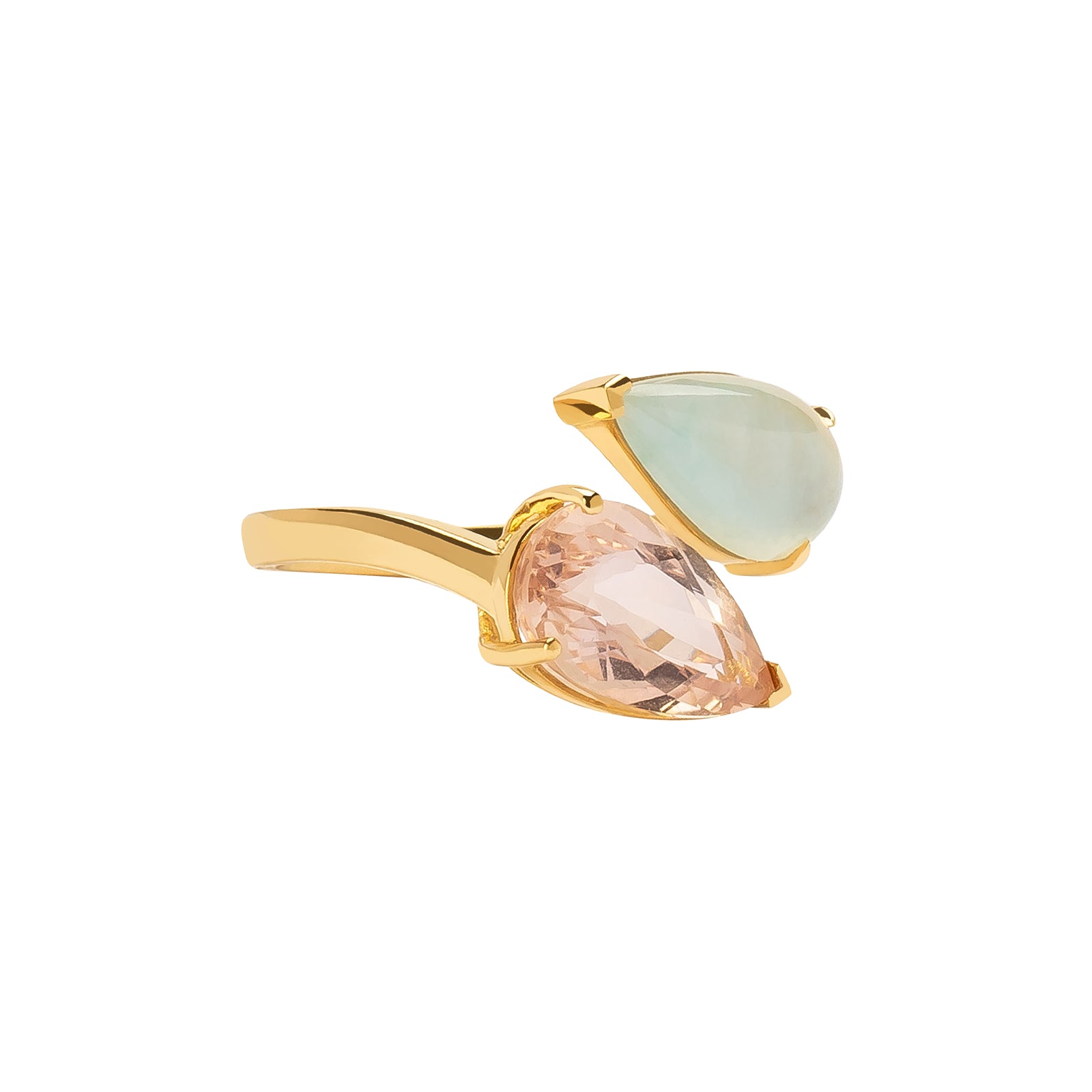 Double Pear Ring - Morganite & Jade