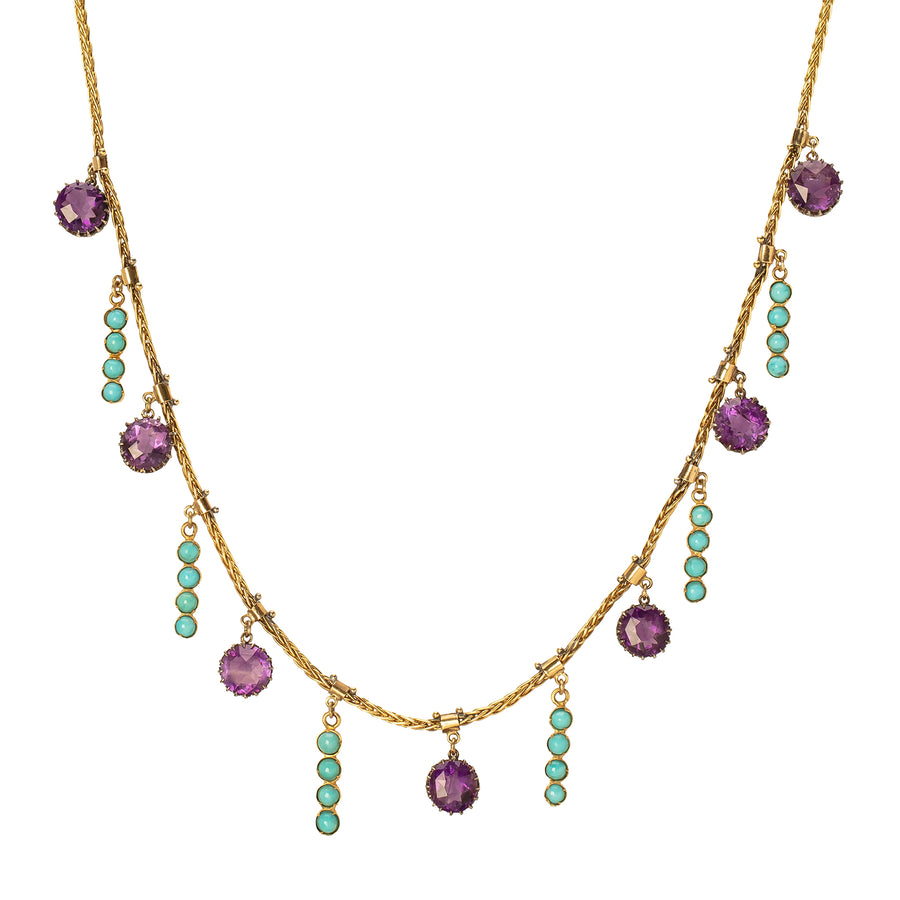Jenna Blake Vintage Turquoise & Amethyst Chandelier Fringe Necklace - Necklaces - Broken English Jewelry