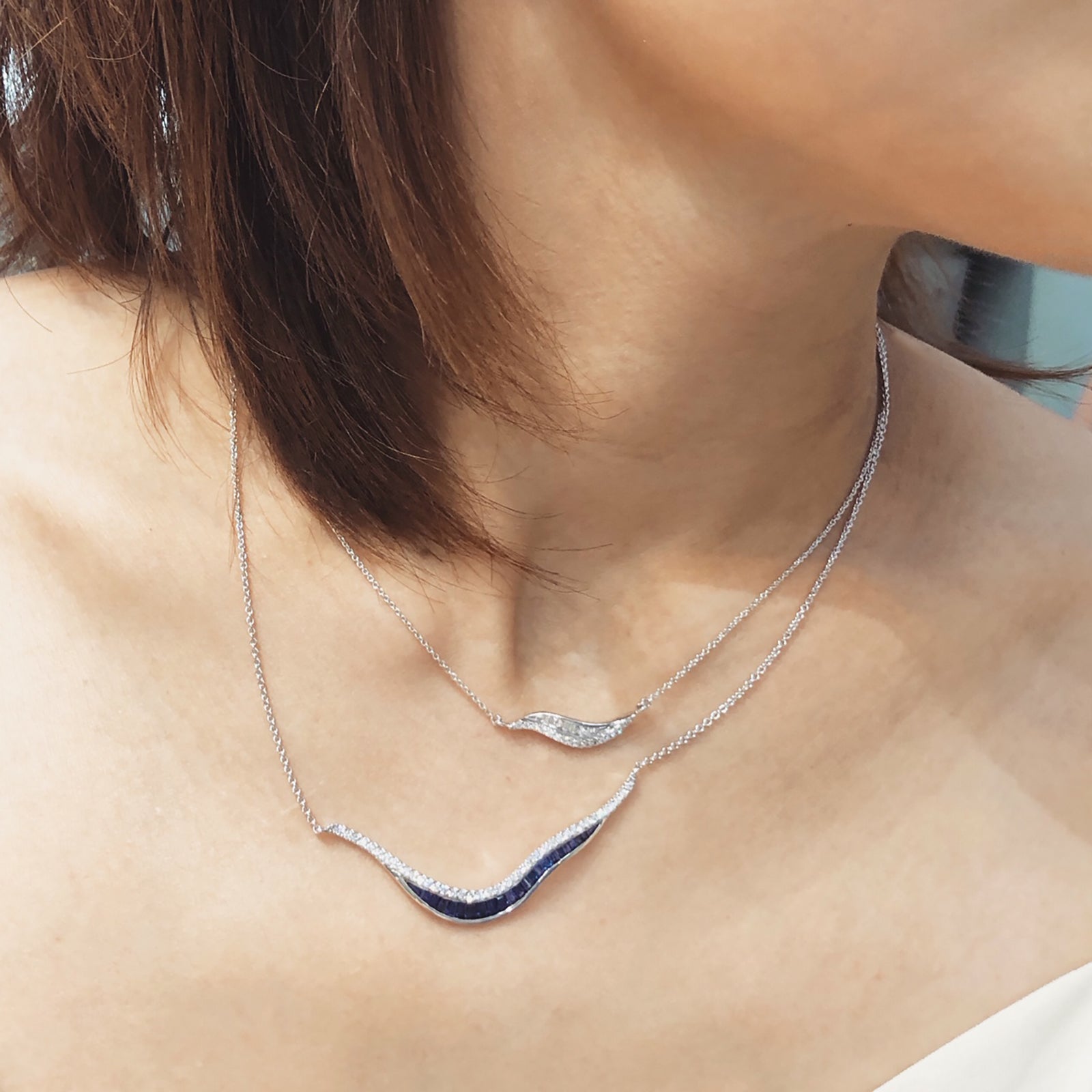 Kavant & Sharart Talay Wave Necklace - Ruby & Diamond - Necklaces - Broken English Jewelry