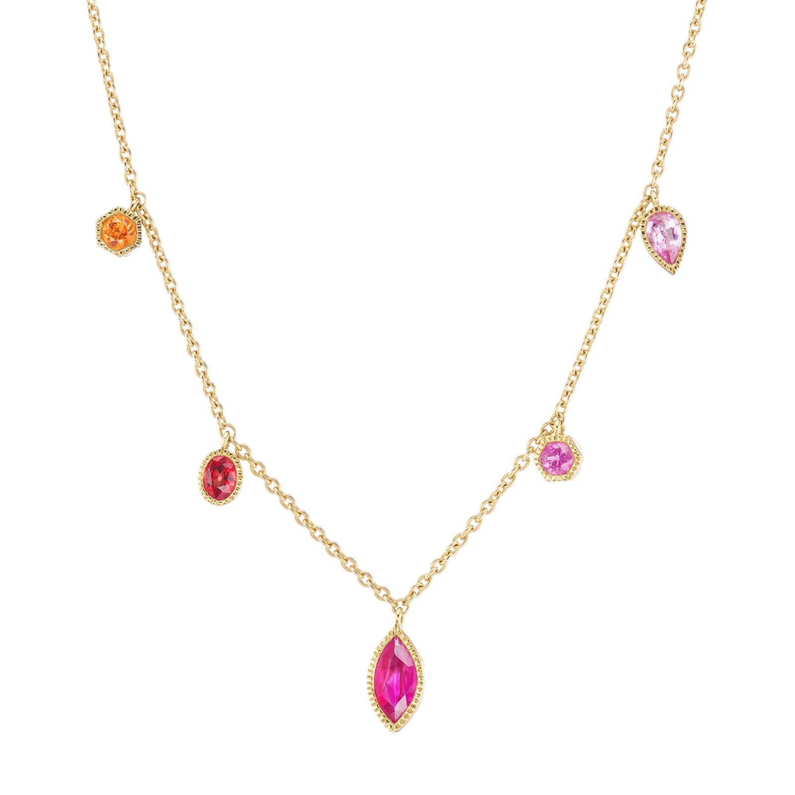 Ark Lakshmi Dangle Necklace - Pink Sapphire - Necklaces - Broken English Jewelry