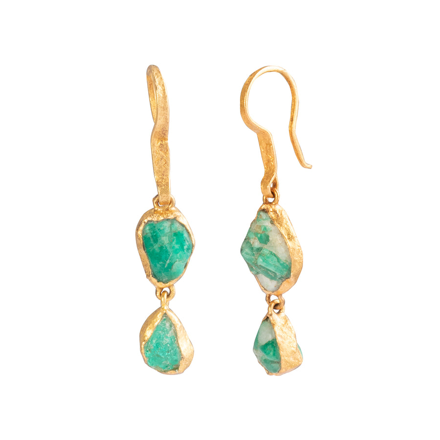Lou Zeldis by Liz Marx Studios Raw Colombian Emerald 2 Drop Earrings - Earrings - Broken English Jewelry