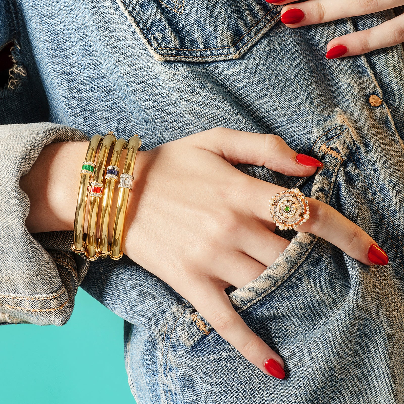 Moksh Paro Bracelet - Emerald on model