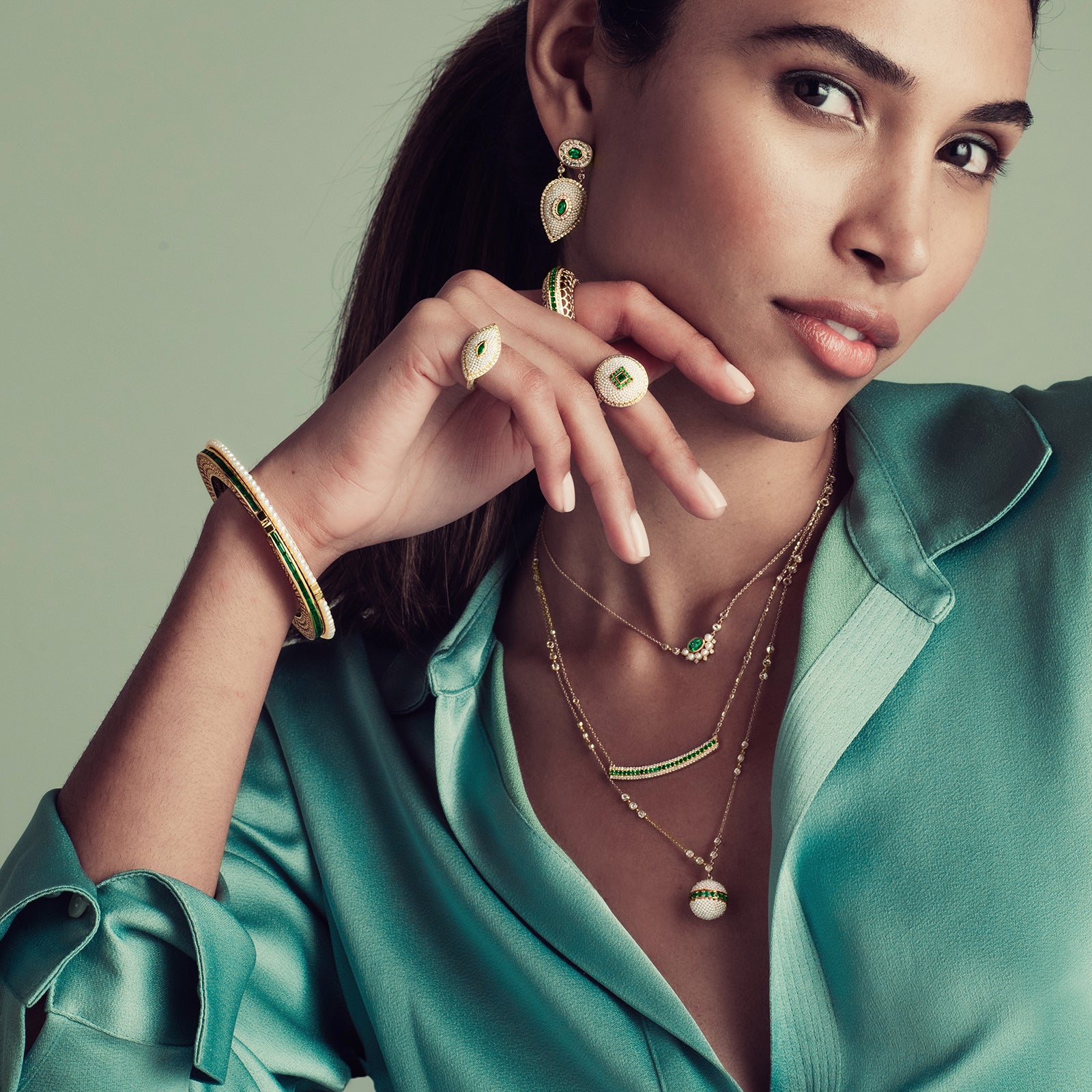 Moksh Bombay Drop Earrings - Sapphire, on model