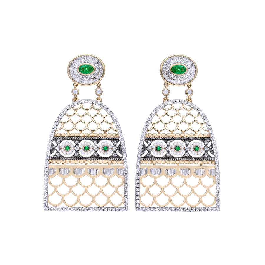 Moksh Round Emerald and Pearl Drop Jodhpur Earrings - Earrings - Broken English Jewelry