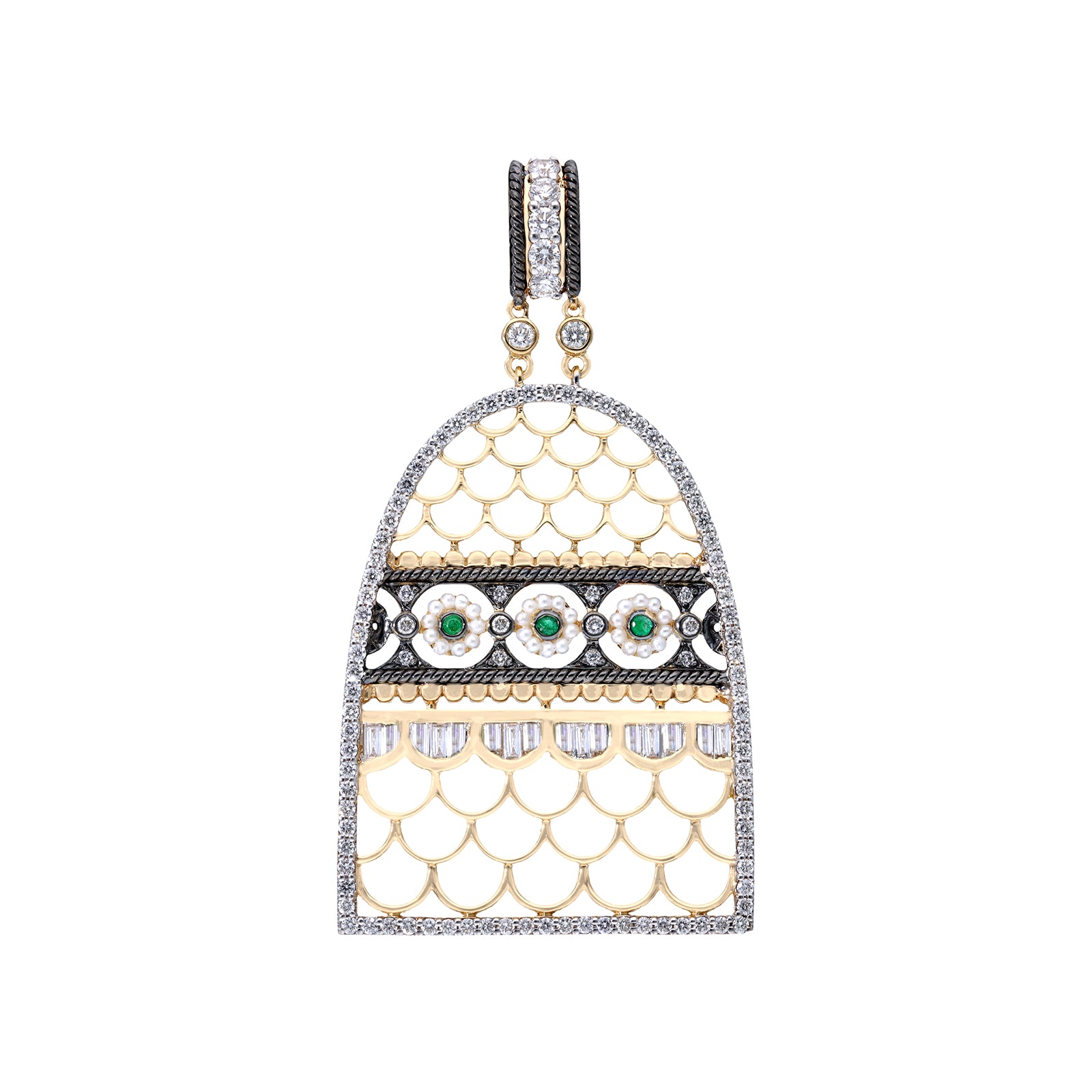 Moksh Round Emerald and Pearl Drop Jodhpur Pendant - Charms & Pendants - Broken English Jewelry