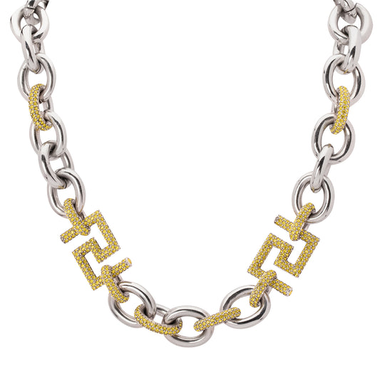 Versace Thick Oval Chain Link Necklace with Pave Greek Keys - Main Img