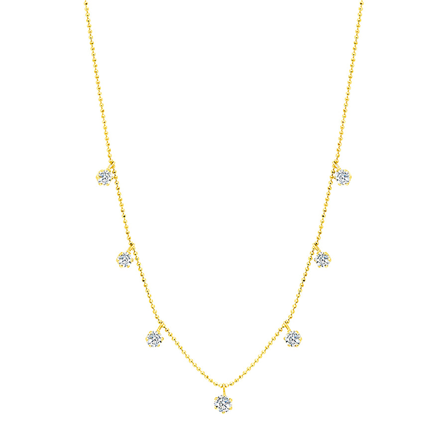 Graziela Medium Floating Diamond Necklace - Yellow Gold - Broken English Jewelry front view