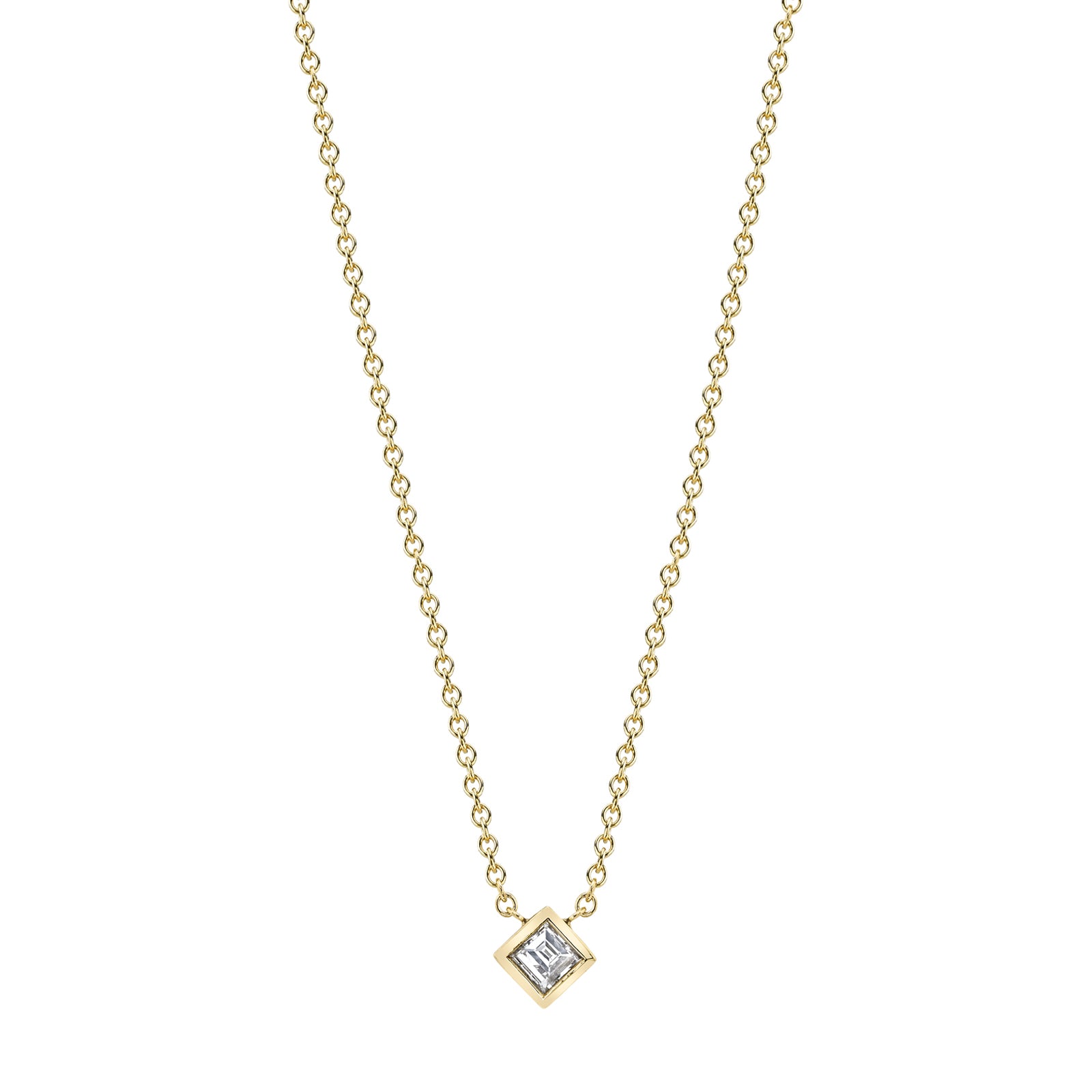 Lizzie Mandler Solitaire Carre Diamond Bezel Necklace - Necklaces - Broken English Jewelry