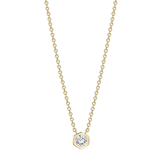 Solitaire Round Diamond Bezel Necklace - Yellow Gold - Main Img