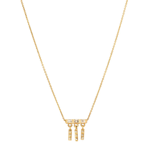 Gravity Triple Hanging Baguette Diamond Bar Necklace - Main Img