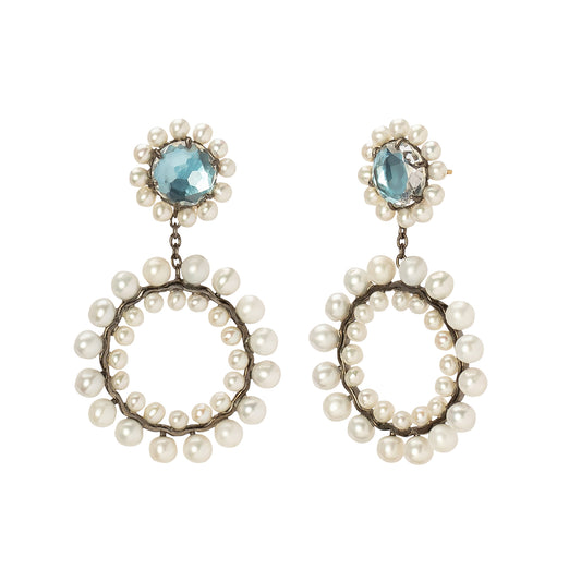Olivia Double Boule Pearl Earrings - Sky - Main Img