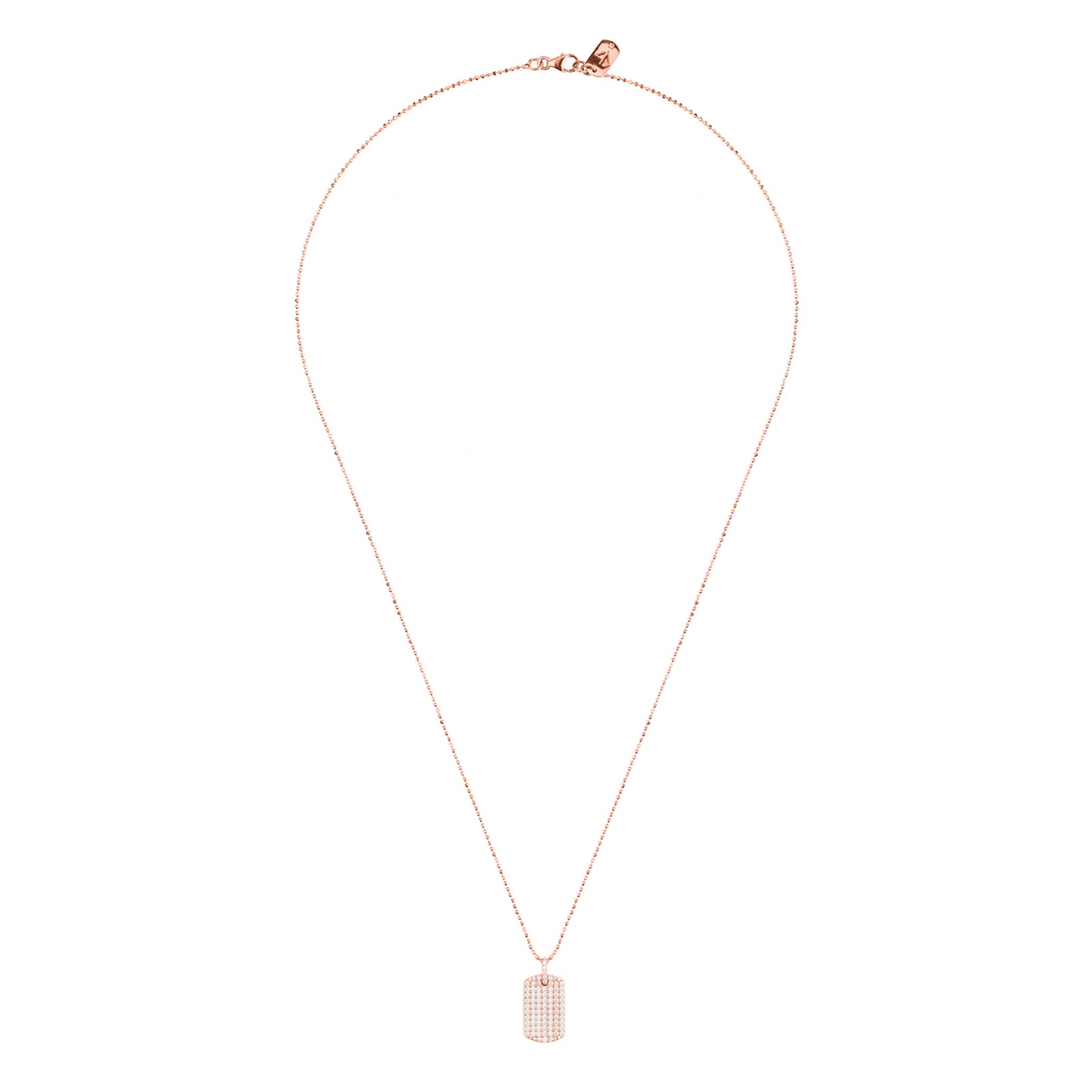 Diamond Name Dog Tag Necklace 14K Rose Gold 18