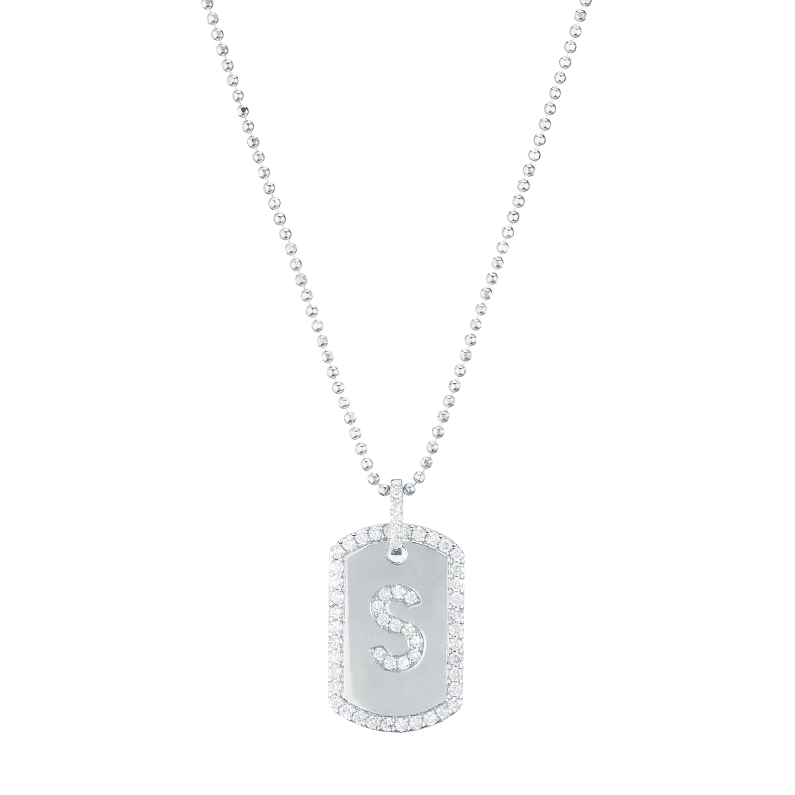 Carbon & Hyde Custom Initial Dog Tag Necklace - White Gold - Necklaces - Broken English Jewelry