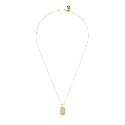 Custom Initial Dog Tag Necklace - Yellow Gold