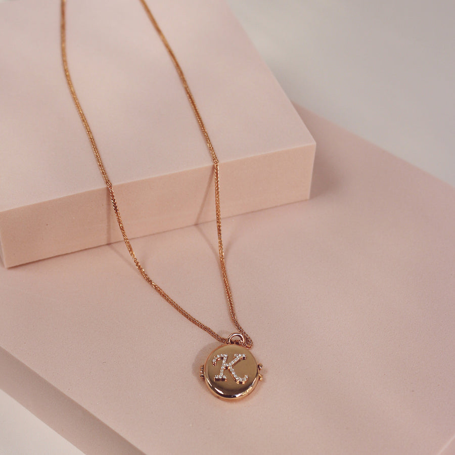 Carbon & Hyde Custom Initial Locket Necklace - Rose Gold - Necklaces - Broken English Jewelry