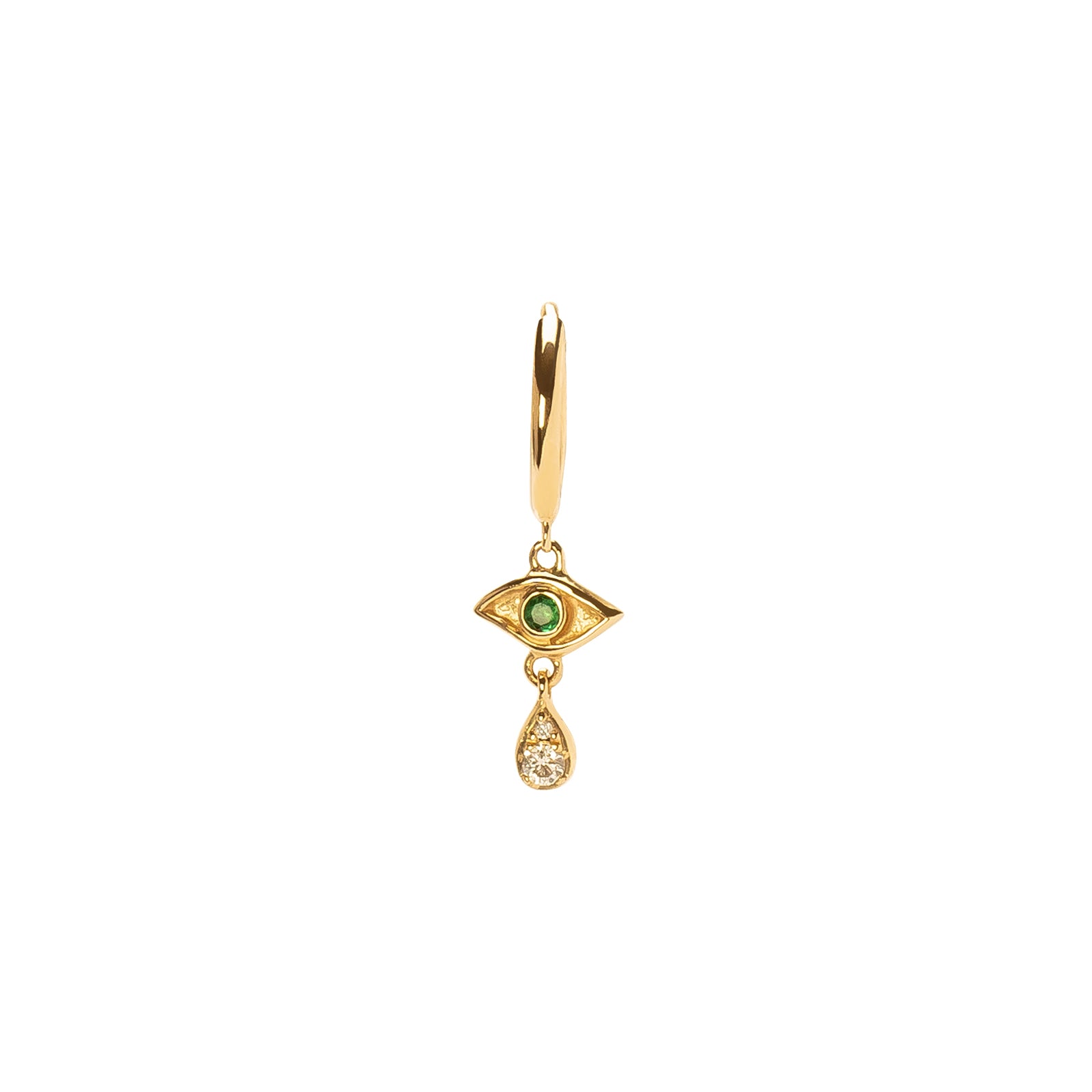 Pamela Love Crying Eye Huggie - Emerald & Diamond - Earrings - Broken English Jewelry