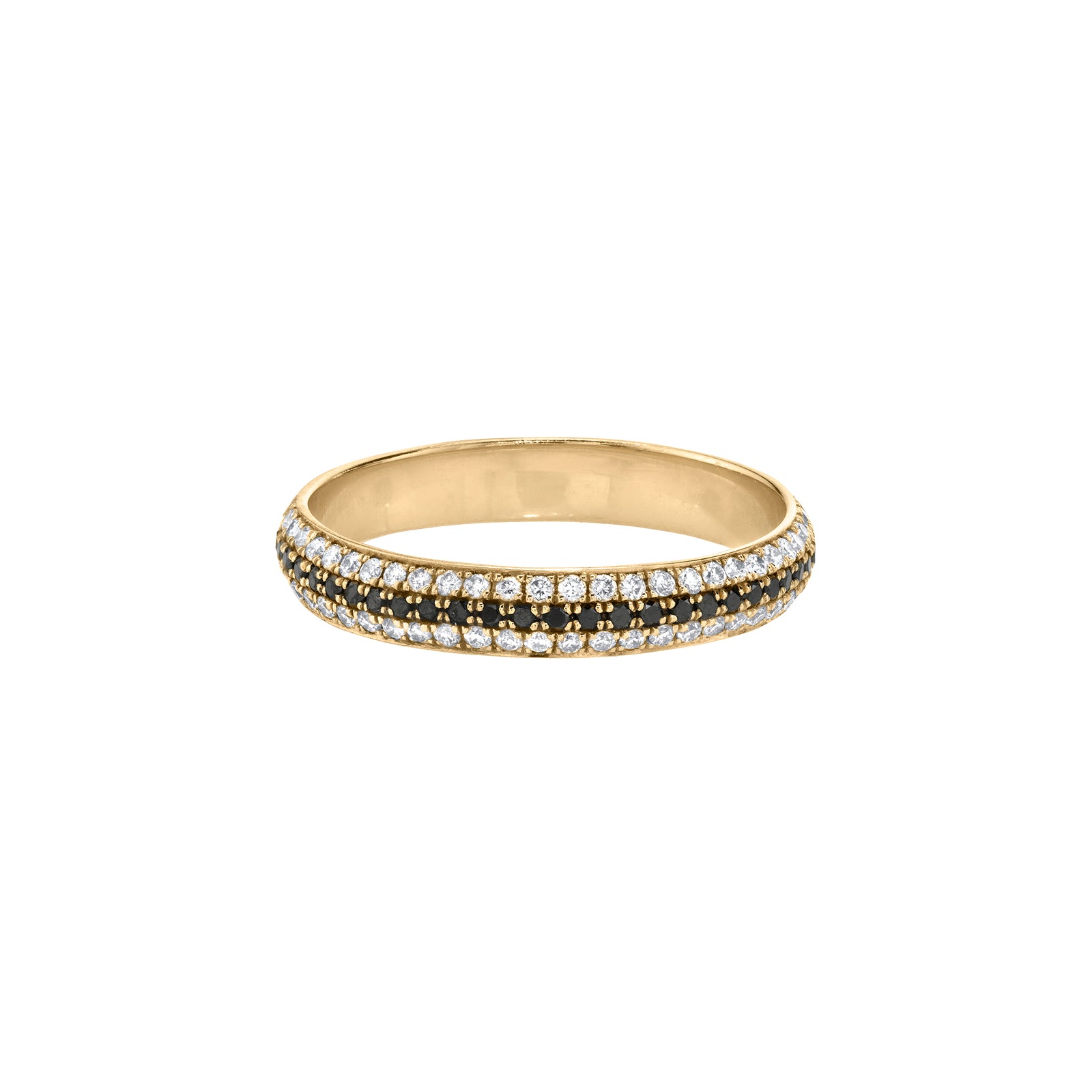 Lizzie Mandler Three Row White & Black Diamond Cigar Band - Yellow Gold - Broken English Jewelry