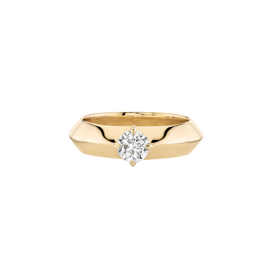 Lizzie Mandler Wide Knife Edge Solitaire Round Diamond Ring - Yellow Gold - Broken English Jewelry