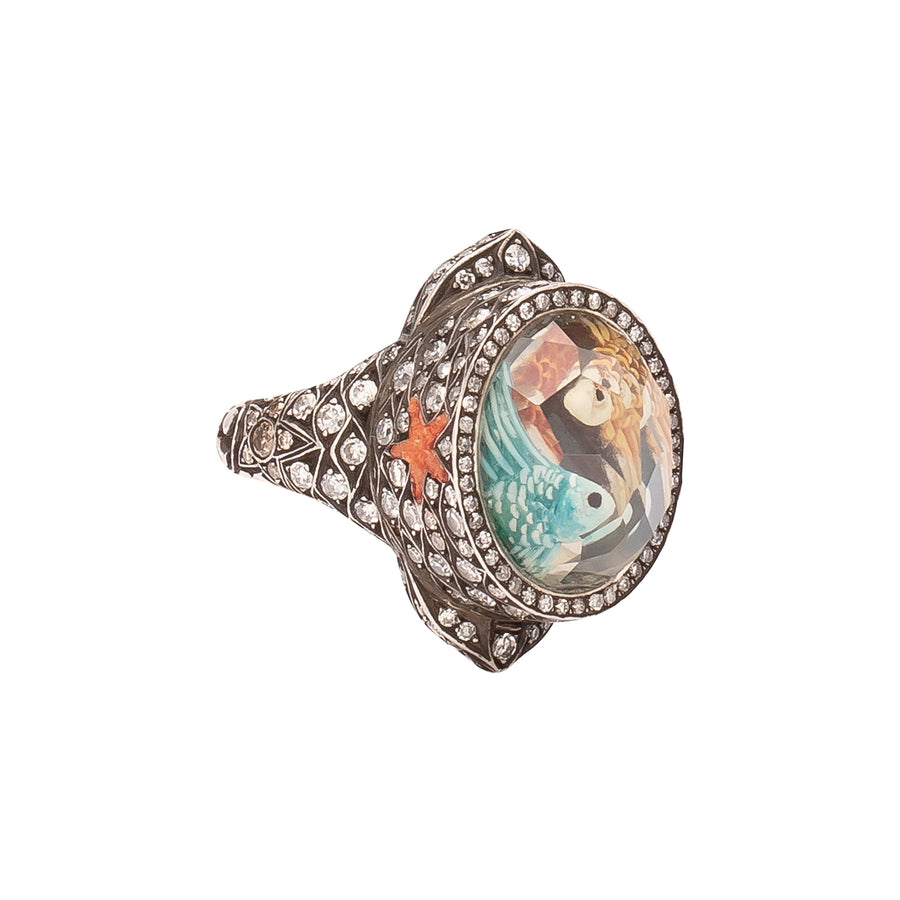 Sevan Bıçakçı Petite Carved Lovebirds Micro Mosaic Starfish Ring - Rings - Broken English Jewelry