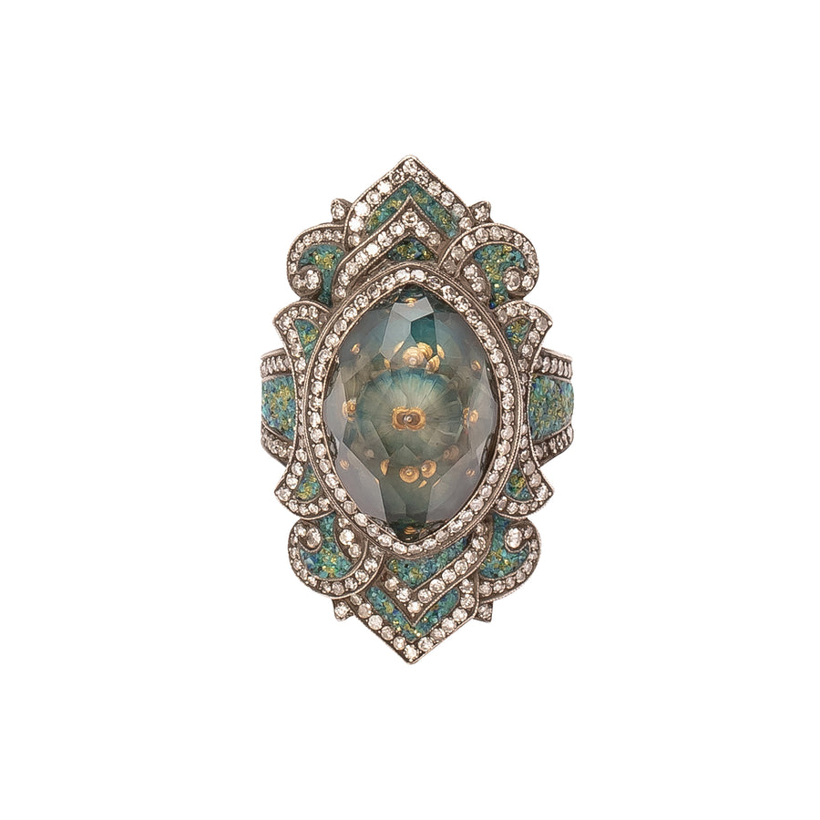 Sevan Bıçakçı Theodora Carved Lemon Topaz Blue Mosque & Micro Mosaic Petals Ring - Rings - Broken English Jewelry