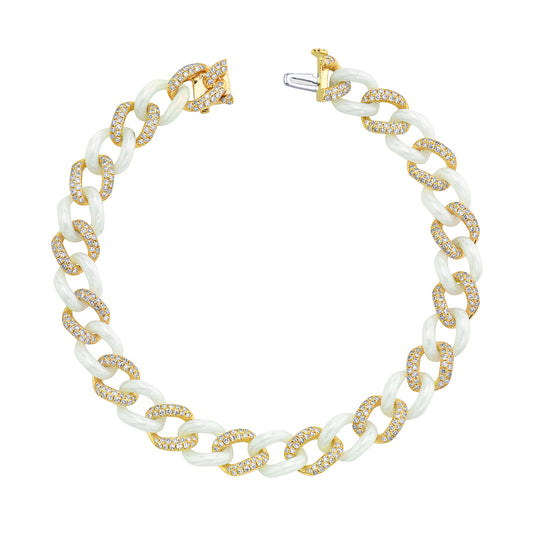 Essential Link Alternating White Ceramic & Diamond Bracelet - Yellow Gold - Main Img