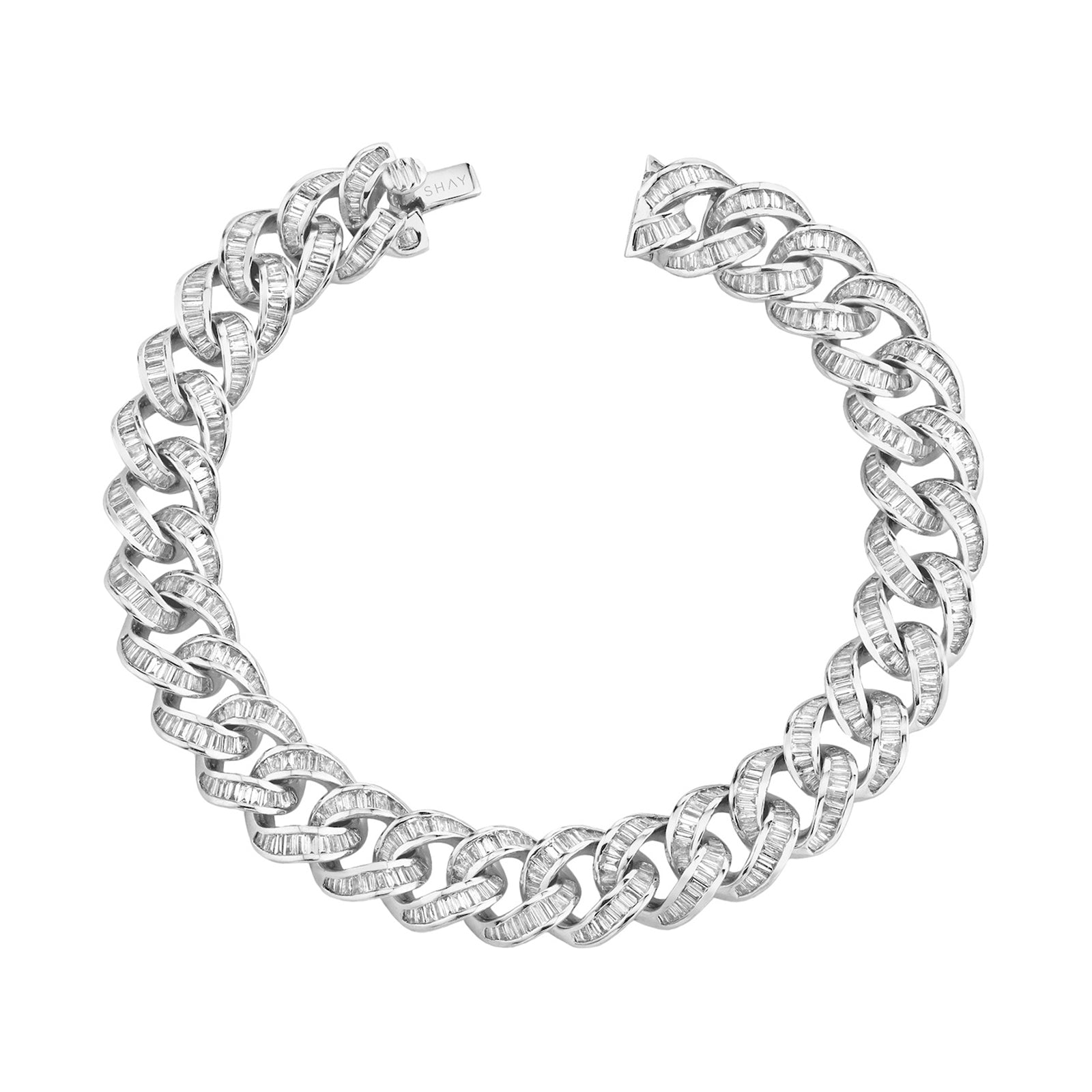 SHAY Essential Baguette Diamond Link Bracelet - White Gold - Bracelets - Broken English Jewelry