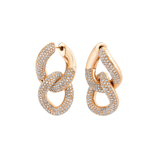 Pave Diamond Double Partial Flat Link Earrings - Main Img