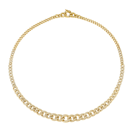 Gradual Pave Diamond Link Necklace - Yellow Gold - Main Img