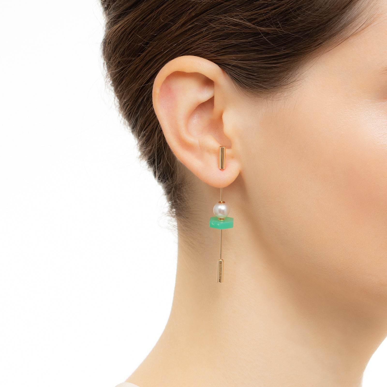 Hirotaka Spear Earring - Pearl & Chrysoprase - Broken English Jewelry