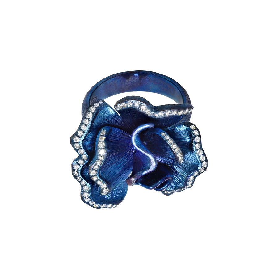 Graziela Blue Flower Ring - Titanium - Broken English Jewelry