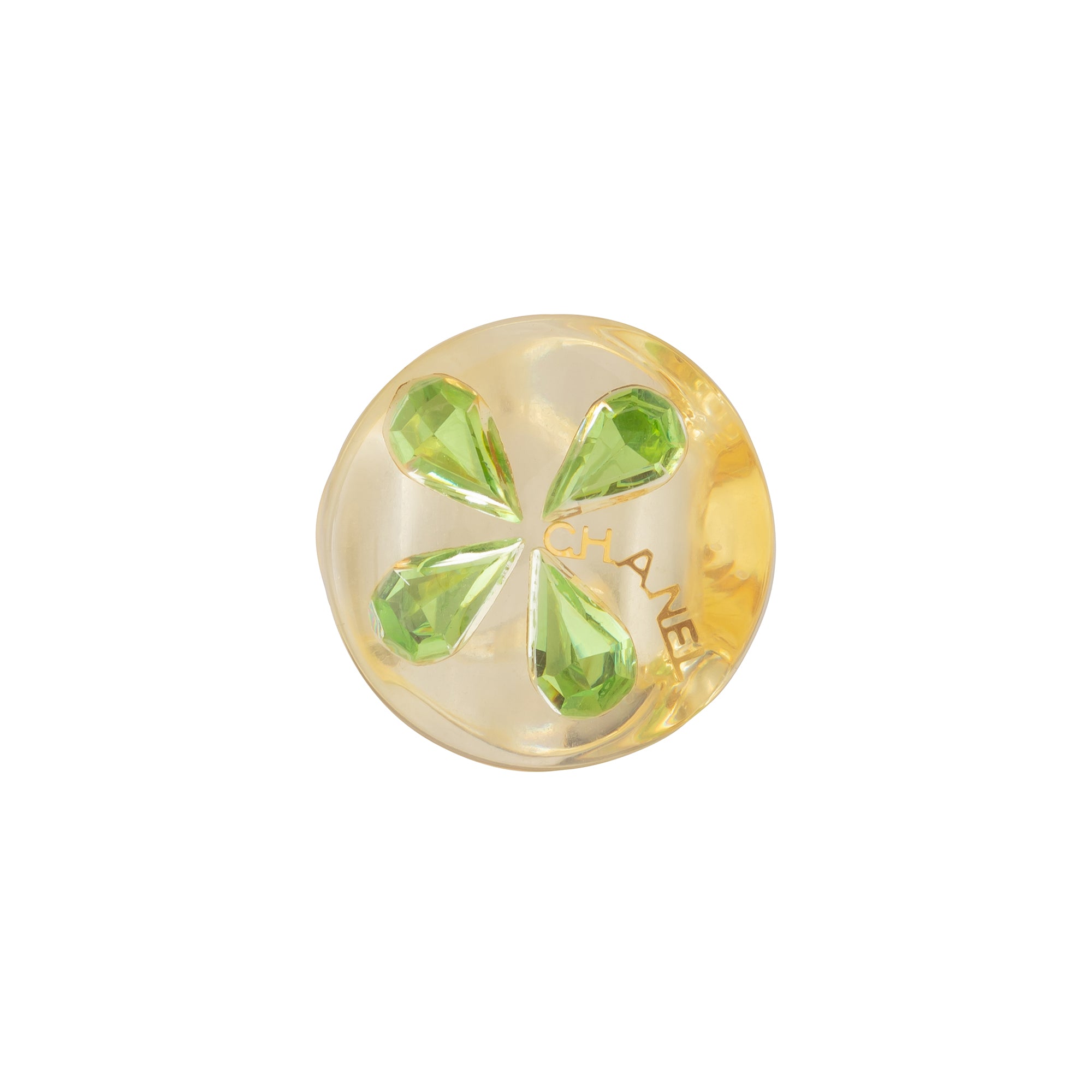 Antique & Vintage Jewelry Chanel Clear Acrylic 4 Green Pear Ring - Broken English Jewelry