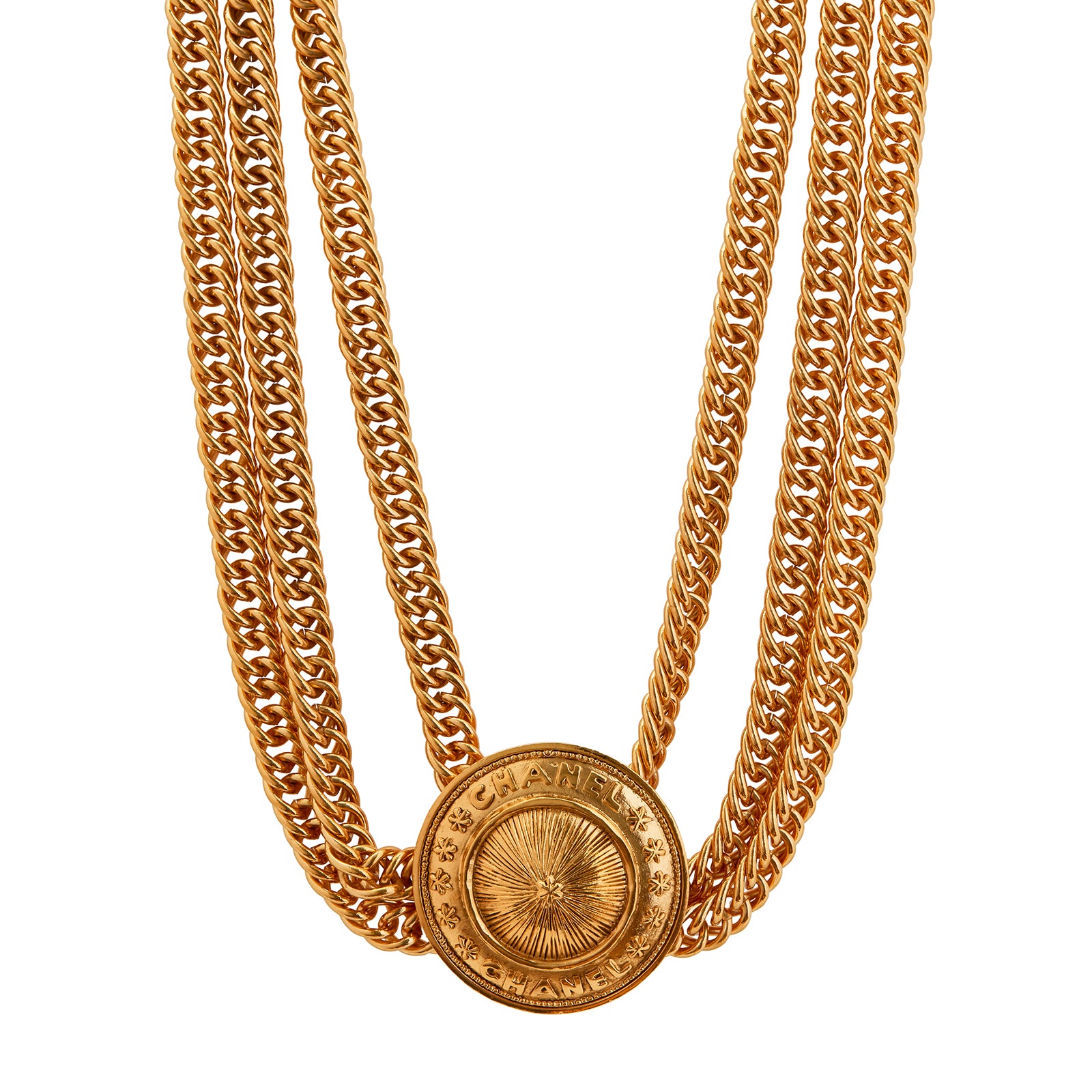 Antique & Vintage Jewelry Chanel 3 Chain Domed Pendant Necklace - Broken English Jewelry